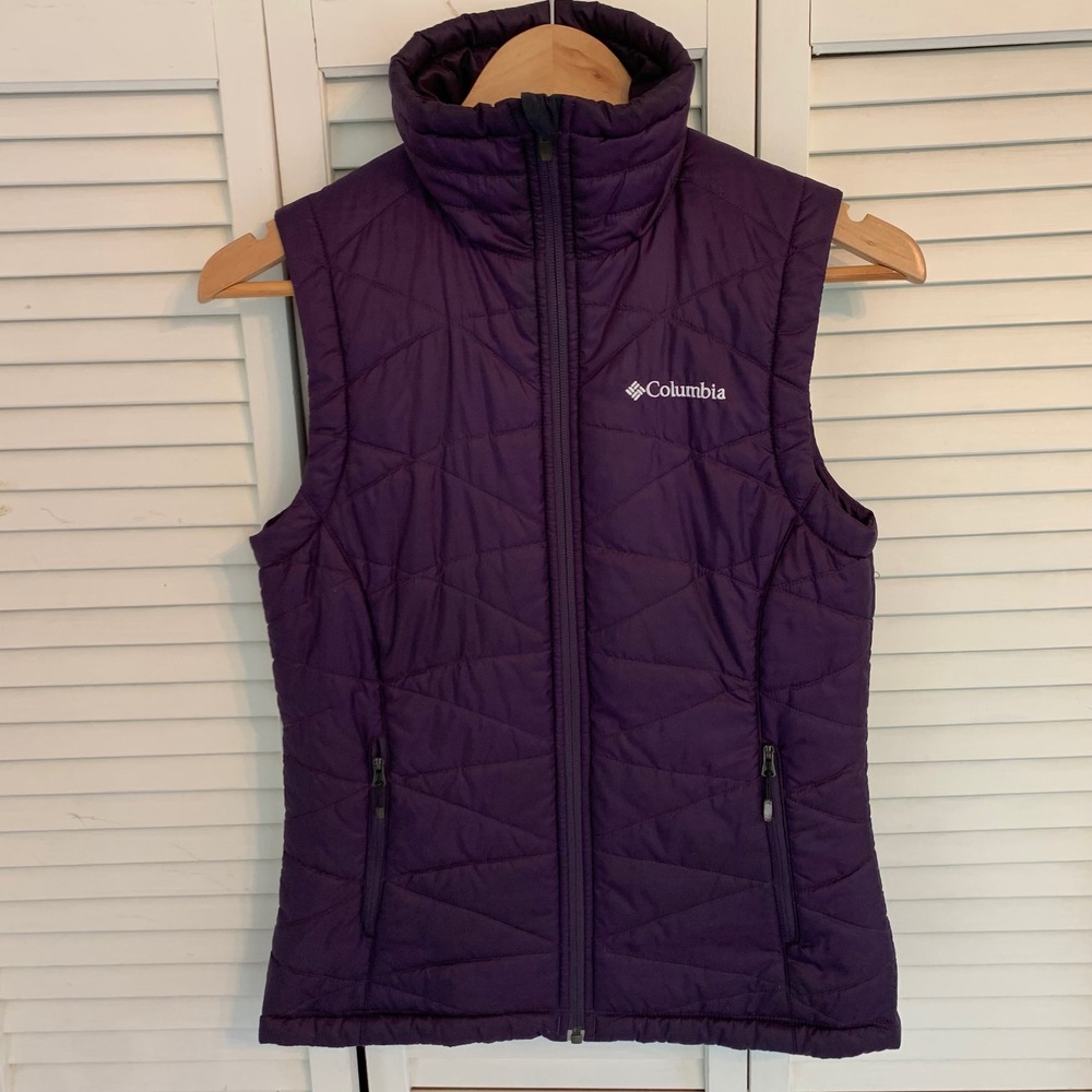 Columbia Omni-Heat Puffer Vest Womens XS Purple Omni-Shield Quilted Full Zip